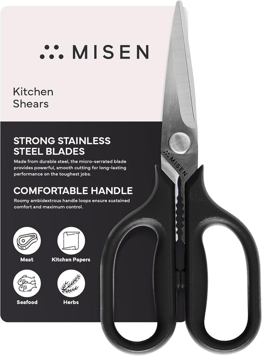 Misen Heavy Duty Kitchen Shears - Comfortable Ambidextrous Scissors for Meat, Poultry, Herbs & More - Easy to Clean - German