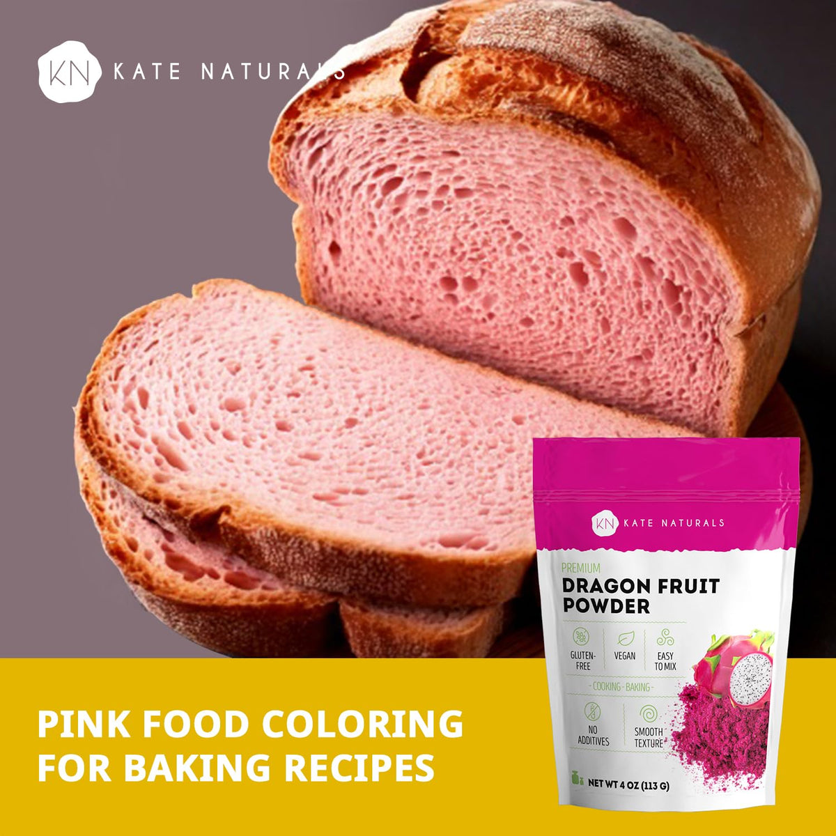 Kate Naturals Dragon Fruit Powder for Baking & Drinks (4oz)
