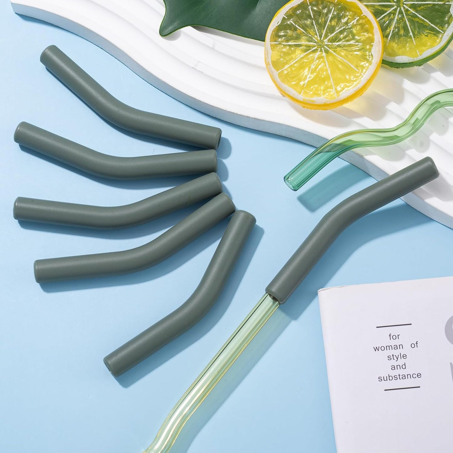 HINZIC 6Pcs Metal Straw Silicone Tips 5/16 IN Wide, Army Green | Food Grade Rubber Straw Covers Flex Elbow Hydraflow Straw Replacement Tip for Stainless Steel Metal Straws