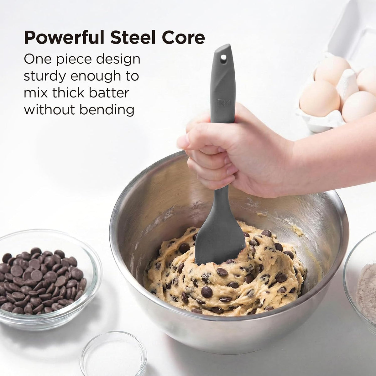 Kitchen Mama WaltzGrip Platinum Silicone Scraping Spatula, Metal Gray | Heat-Resistant, Dishwasher Safe, Ergonomic Grip, Sturdy, Ideal for Mixing, Baking, and Nonstick Cookware