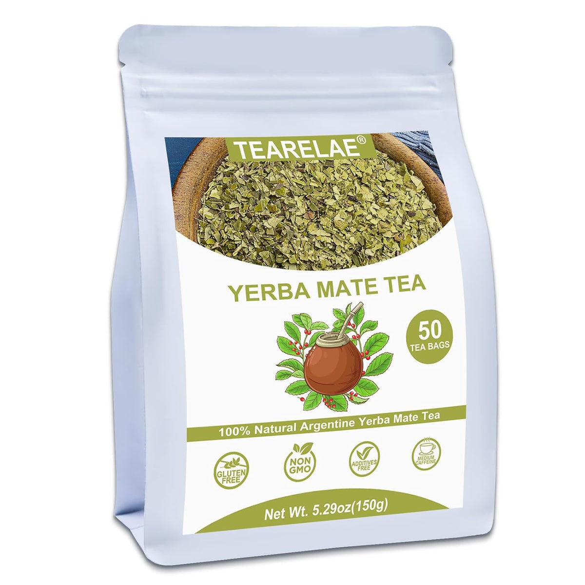TEARELAE - Yerba Mate Tea Bags, 50 Count, Unsmoked Yerba Mate Tea | Country of origin Argentina, rich in nutrients and helps boost energy for daily routines