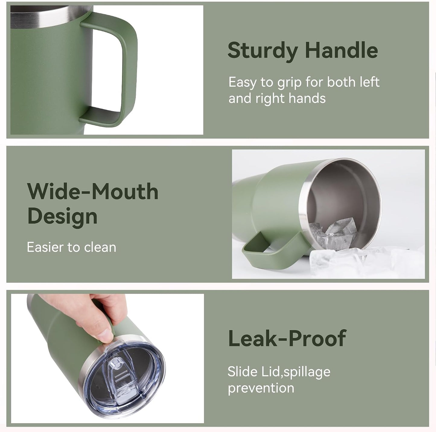 20oz Tumbler Bulk with Lid, Stainless Steel Tumbler Bulk with Handle, Metal Insulated Travel Coffee Mug Set with Handle, Double Wall Vacuum Leak Proof Tumbler Cup, Amy Green 6 Pack
