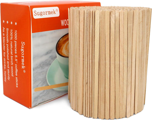 Sugormek1000PCS 5.5 IN Wooden Coffee Stirrers, A+Level Smooth Rounded Edges Disposable Coffee Stir Stick, Wooden Stir Stick