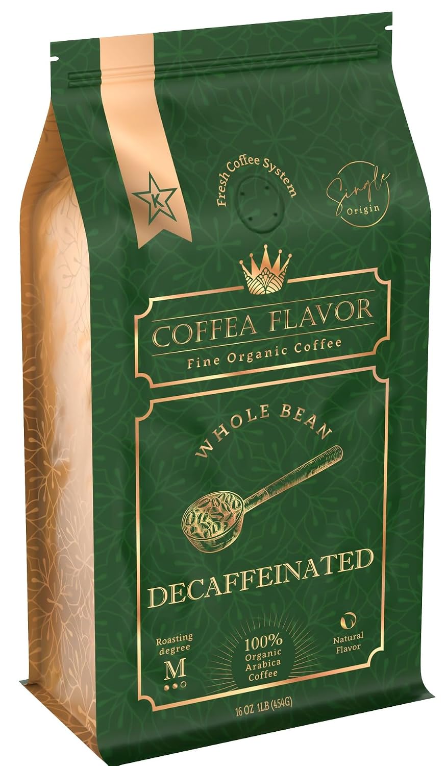 Organic Whole Bean Coffee Medium Roast (16oz) - Decaffeinated | 100% Arabica, Single Origin &amp; Low Acid - USDA Organic and Fair Trade Certified - Mountain Water Processed - Stomach Friendly