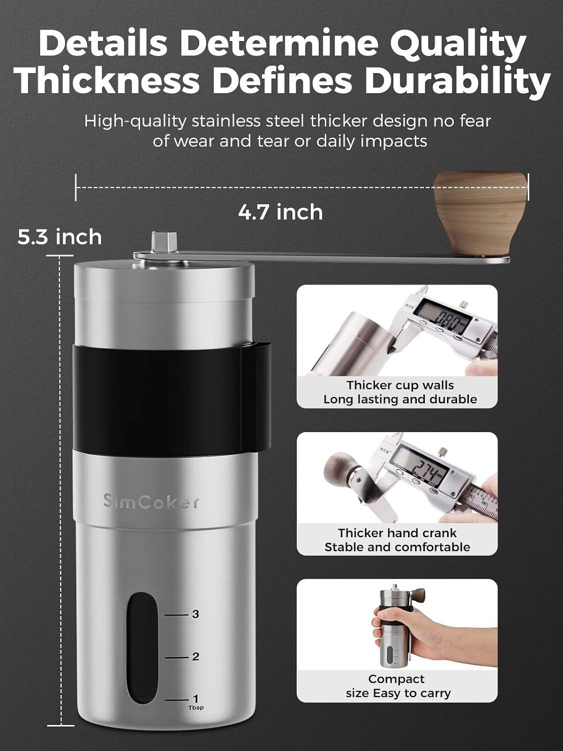 Manual Coffee Grinder, Portable Burr Mill | 304 Stainless Steel, Ceramic Burr, 20g Capacity, Adjustable Grind, For Home, Office, Travel and Camping