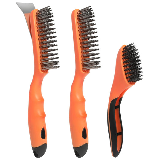 Wire Brush Cleaning Set 3Pc,Detail Brush 10-1/2" and 8",for Cleaning Welding Slag,Rust and Dust.Stainless Steel Brushes with
