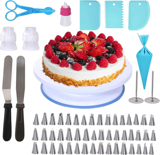 Uten Cake Decorating Supplies Kit 60pcs, with Turntable Cupcake Stands | Cake Baking Tools, including Cake Stand, Icing Piping Tips and Bags, Spatulas, Icing Scraper, Scissor, Couplers, Flower Nail