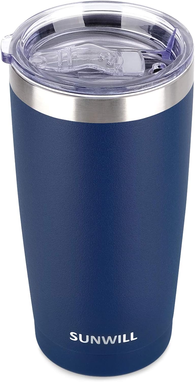 SUNWILL Travel Coffee Tumbler 20 oz, Insulated Mug with Lid, Stainless Steel Cup for Outdoor, Powder Coated Navy