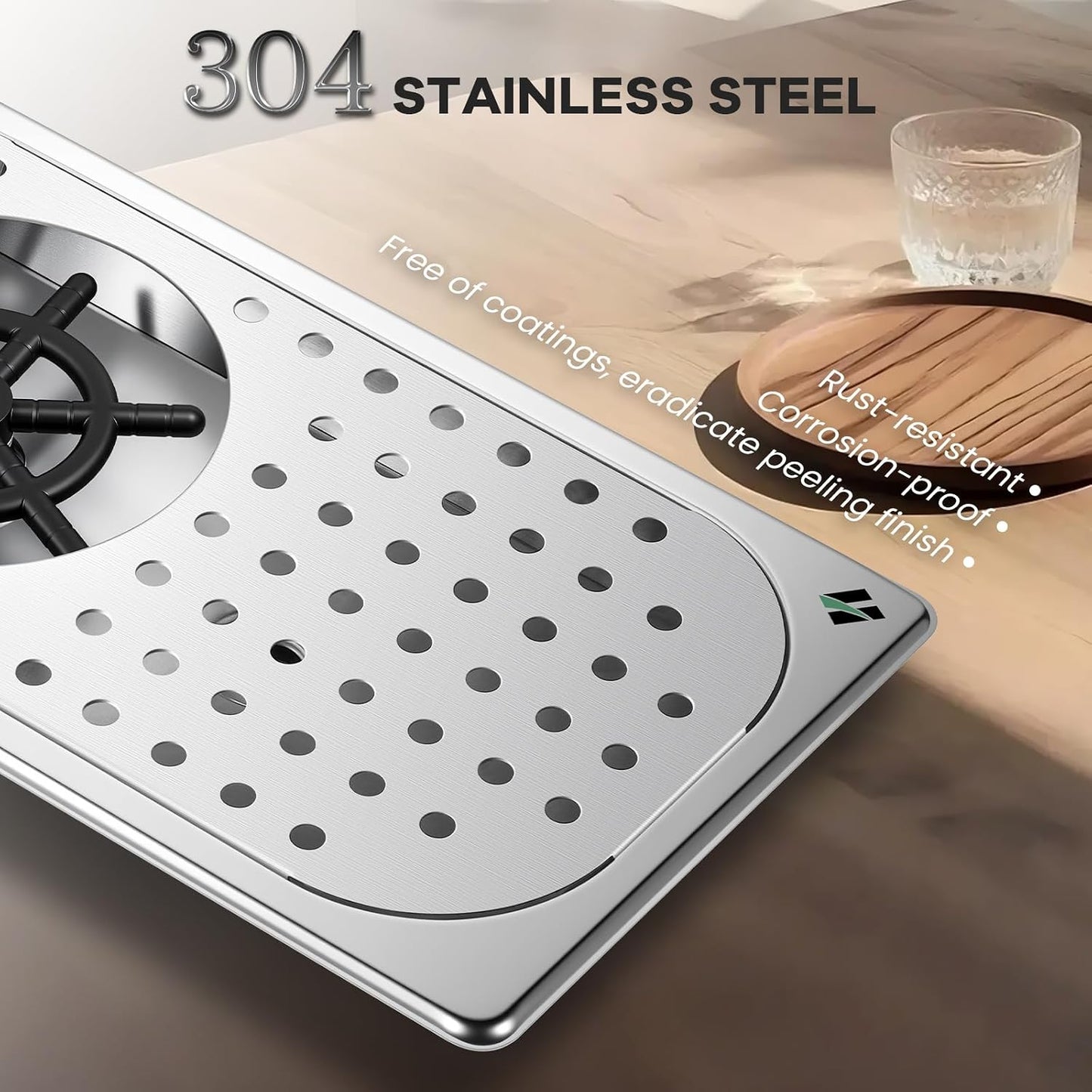 Huanyu Pitcher Rinser, 360° Rotating Nozzle, Drip Tray 12.78×6.97×1.58 in | 304 Stainless Steel, 5-Hole High Pressure, Fast Drain, Removable Tray, Auto Press, Full Kit, for Coffee Bar &amp; Home Kitchen
