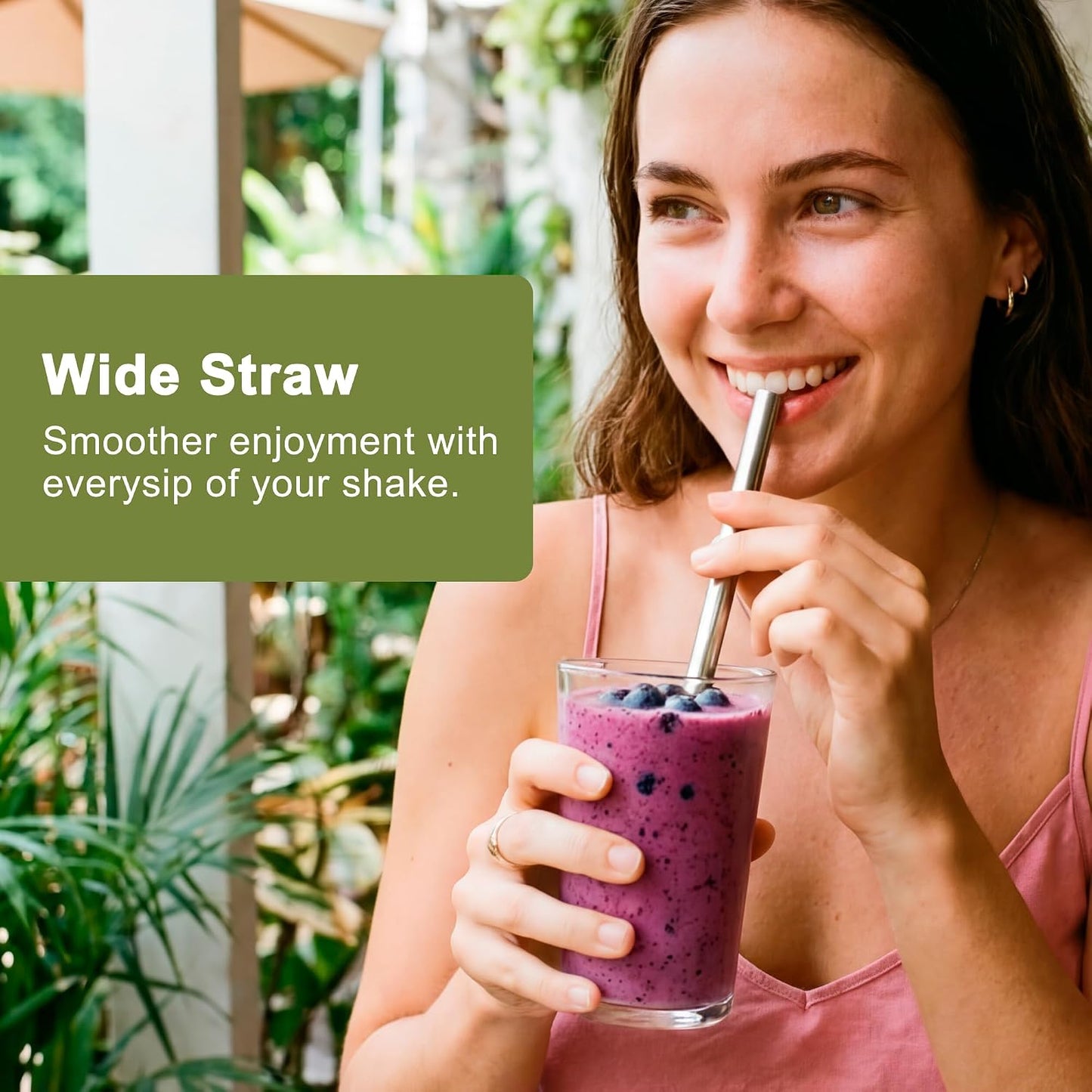 0.4" Extra Wide Stainless Steel Reusable Straws for Smoothie, Boba, 6 Pack