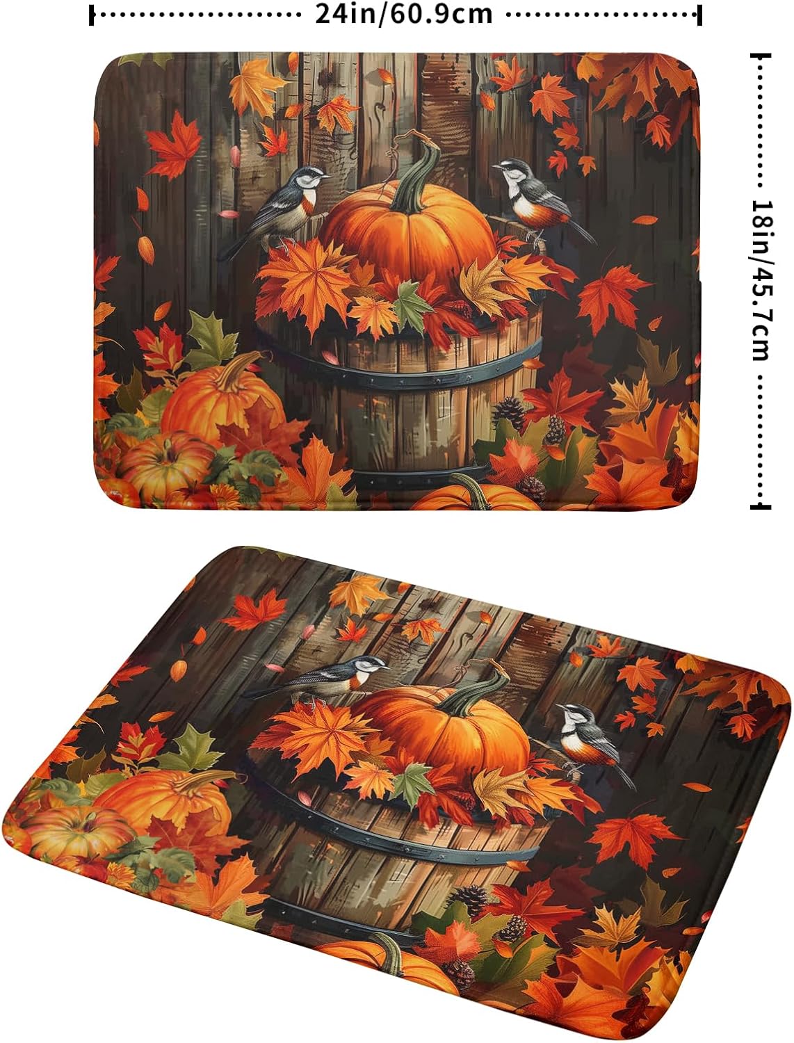 Fall Pumpkin Dish Drying Mat for Kitchen Counter 18x24 Inch Autumn Maple Leaves Microfiber Drying Mats Absorbent Reversible Thanksgiving Day Dish Pad