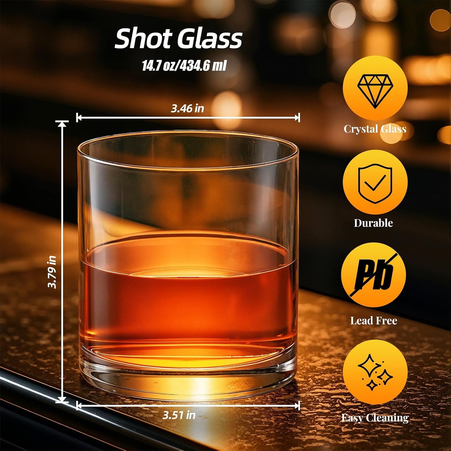 KAMMAK Shot Glasses Set of 2, Clear Espresso Shot Glass with Heavy Base | 410ml/13.8oz Clear Glass for Bar Restaurants Home, Small Whiskey Shot Glass for Vodka, Whiskey, Tequila, Spirits &amp; Liquors.
