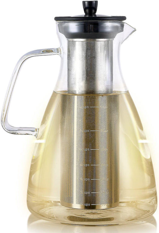 Teabloom Extra-Large Multi-Brew Glass Teapot + Kettle + Pitcher (68 OZ / 2.0 L / 8 CUPS) – For Hot Tea, Iced Tea, Cold Brew