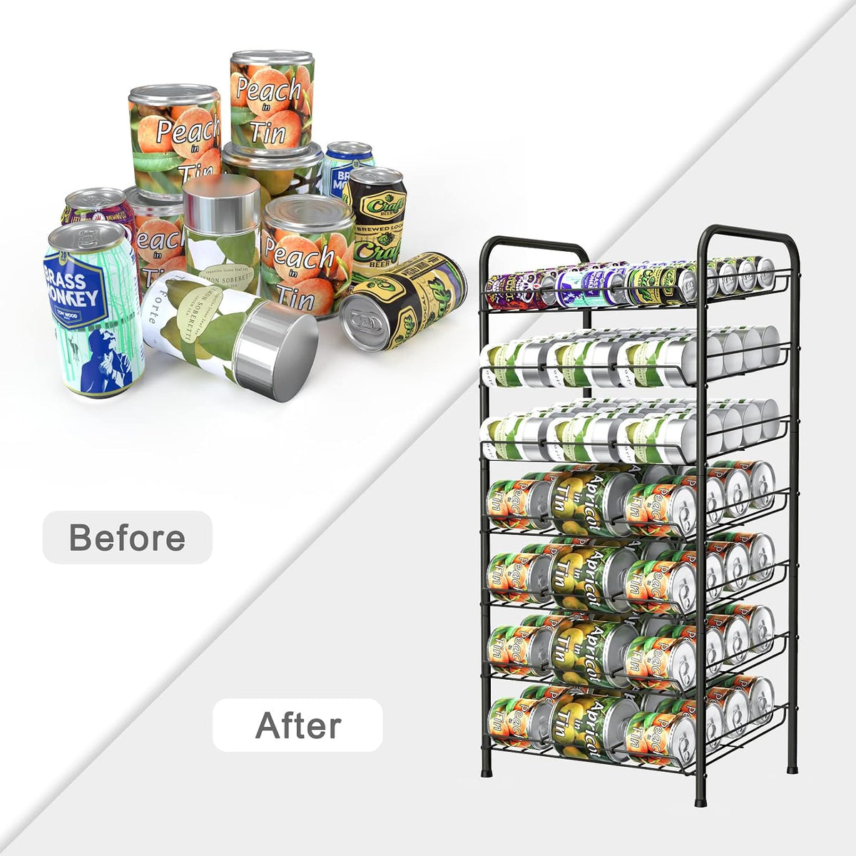 Vrisa Can Organizer for Pantry 5 Tier Canned Food Organizer Can Storage Rack Holds Up to 60 Cans Rolling Soda Soup Vegetable Can Goods Dispenser Shelf for Kitchen Pantry Cabinet, Silver