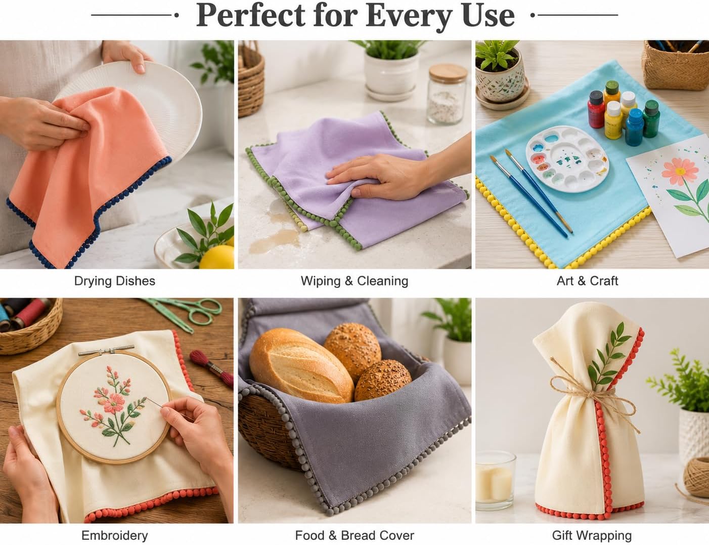 Kitchen Towels 100% Cotton Solid Kitchen Dish Cloths, Kitchen Hand Towel Reusuable Dish Towel for Cleaning &amp; Drying Tea Towels Set with Hanging Loop - 18"x 28", Pack of 6 Pastel Colors