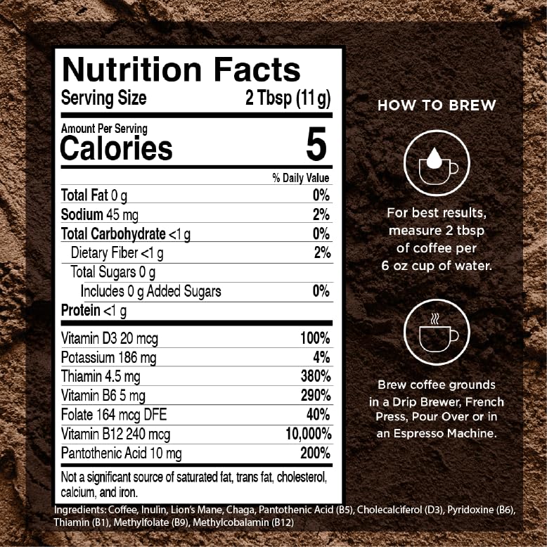 VitaCup Mushroom Medium Dark Roast Ground Coffee, 30oz, 2 Bags | 100% Arabica, Boost Focus, Immunity, Memory &amp; Clarity, B Vitamins, D3, Chaga, Coffee Grounds, Specialty