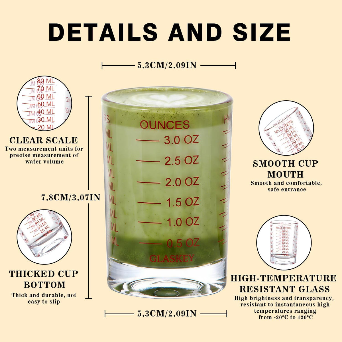 GLASKEY 2 Pack Shot Glass Measuring Cup Set