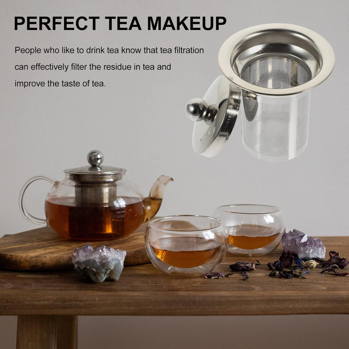 Hemoton Stainless Steel Tea Strainer with Lid Large Loose Leaf Tea Infuser Replacement for Teapots Cups and Pitchers Easy to Clean Mesh Filter 4X3.3 Inch
