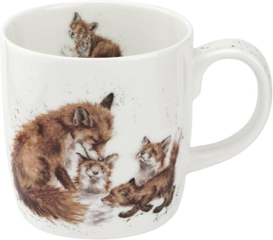 Royal Worcester Wrendale Designs 14 oz Mug, Bedtime Kisses - Fine Bone China with Fox Family Motif - Woodland Themed Tea Mug