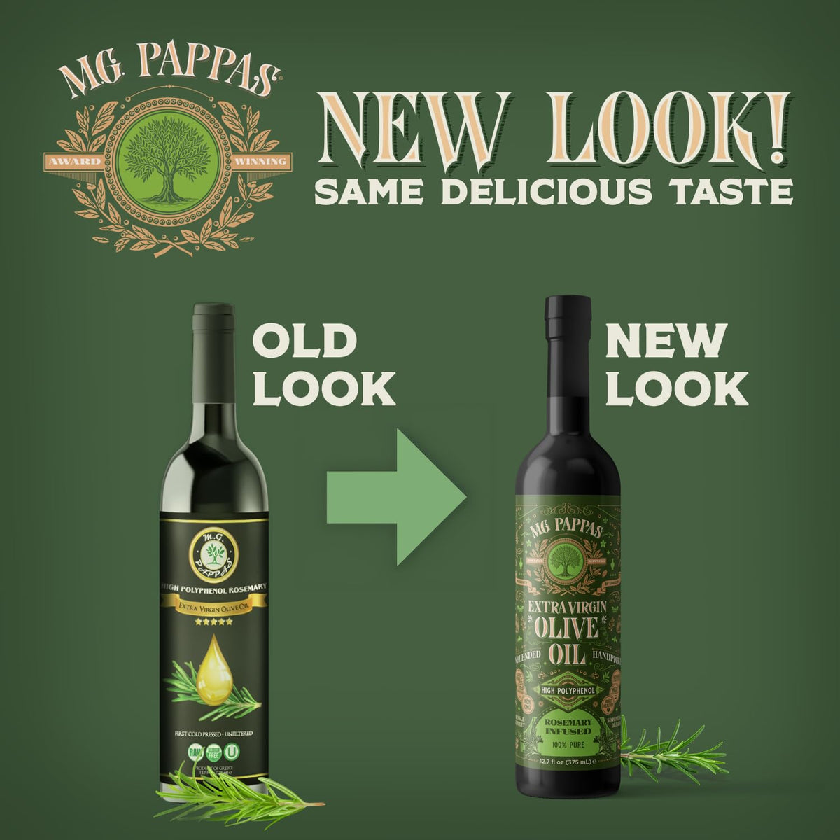 M.G. PAPPAS Rosemary Infused Olive Oil - High Polyphenol Rich Extra Virgin Olive Oil Unfiltered - Over 500mg/Kg - Cold Pressed Greek EVOO Award Winning - Rosemary Oil Cooking 12.7 Oz