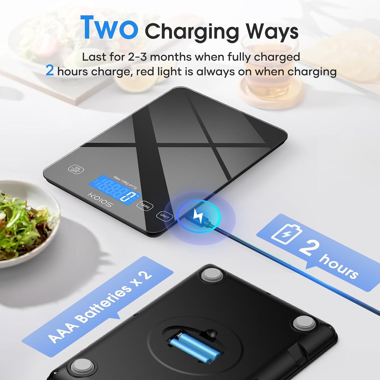 33lb Kitchen Scale 0.1oz Precision,Batteries &amp; Type-C Charging(Black) | Compact Food Scale with 5 Units &amp; Tare Function, LCD Backlit Display, Easy to Clean, Ideal for Cooking Baking &amp; liquids