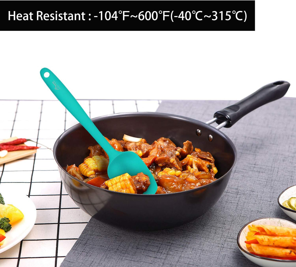 HOTEC 600℉ Heat Resistant Silicone Rubber Spatula Set,Multicolor, Set of 5