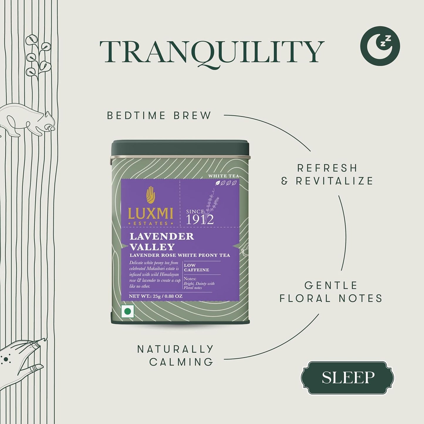 Luxmi Estates Lavender Valley Loose Leaf Tea, (25g/0.88oz) Darjeeling Makaibari White Tea, Low Caffeine, Sleep Function Tea