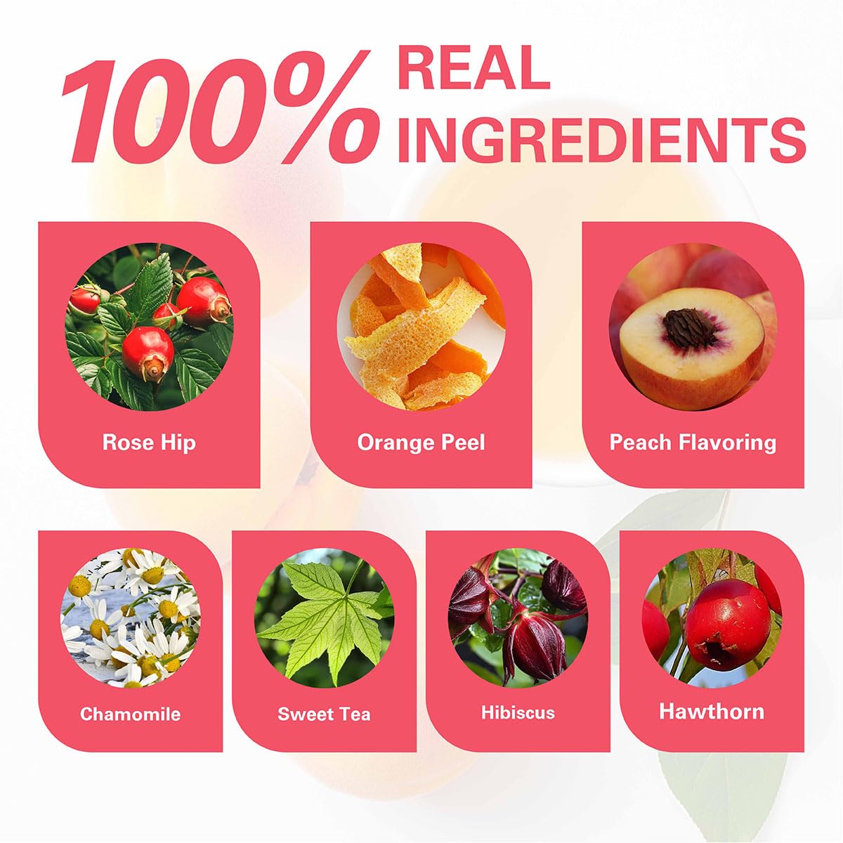 WT WEETEE Peach Herbal Tea Bags 100 Count, Bright, Juicy &amp; Fruity Infusion | Caffeine-Free Blend with Real Rose Hip, Orange Peel, Chamomile &amp; Natural Peach Flavor, Daily Wellness Tea for Hot or Iced