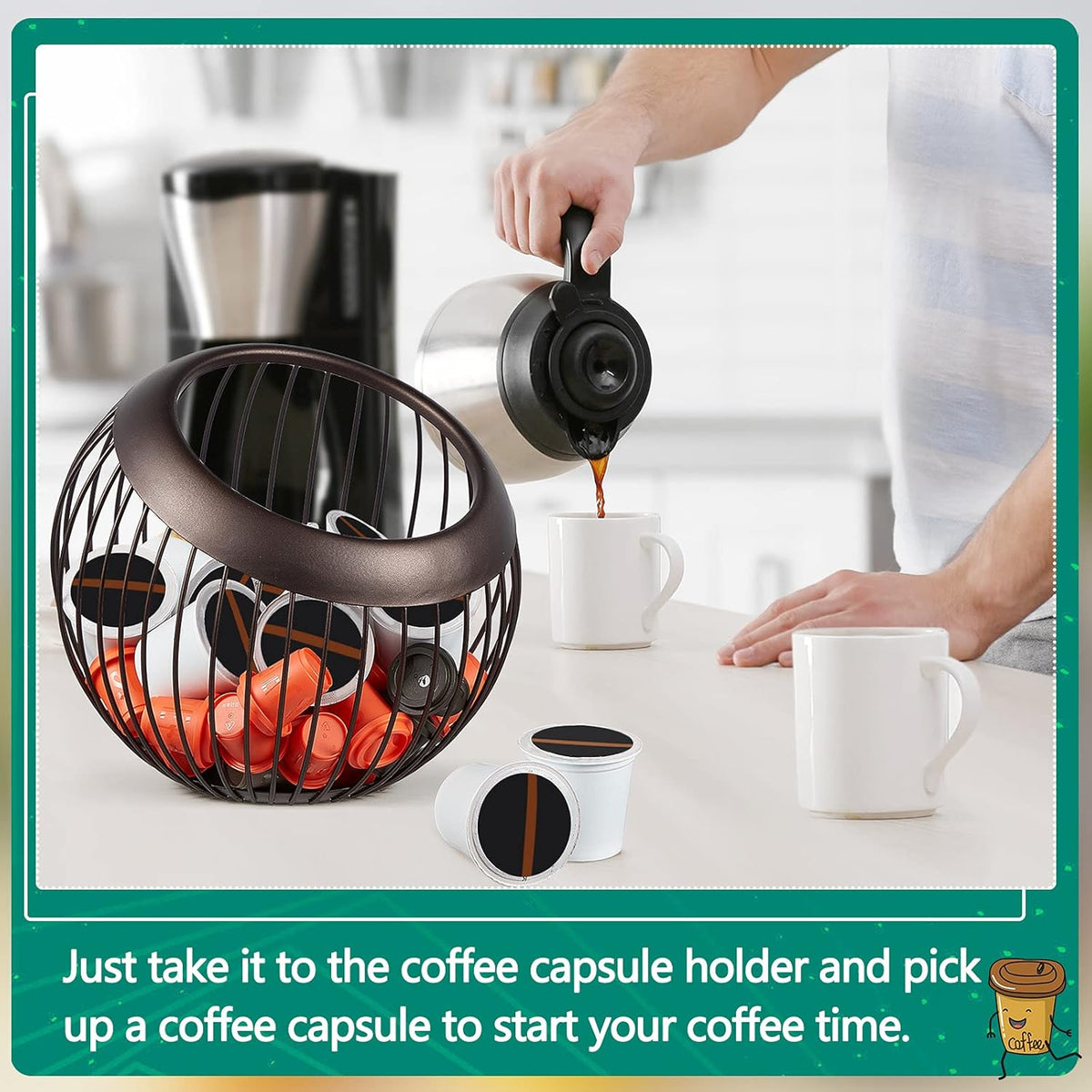 2 Pieces Coffee Pods Holder Large Capacity Coffee Pod Baskets Stainless Steel Cup Organizer Sturdy for Espresso Capsule Pot Storage Metal Wire Fruit Bowl Snack Storage(Dark Brown)