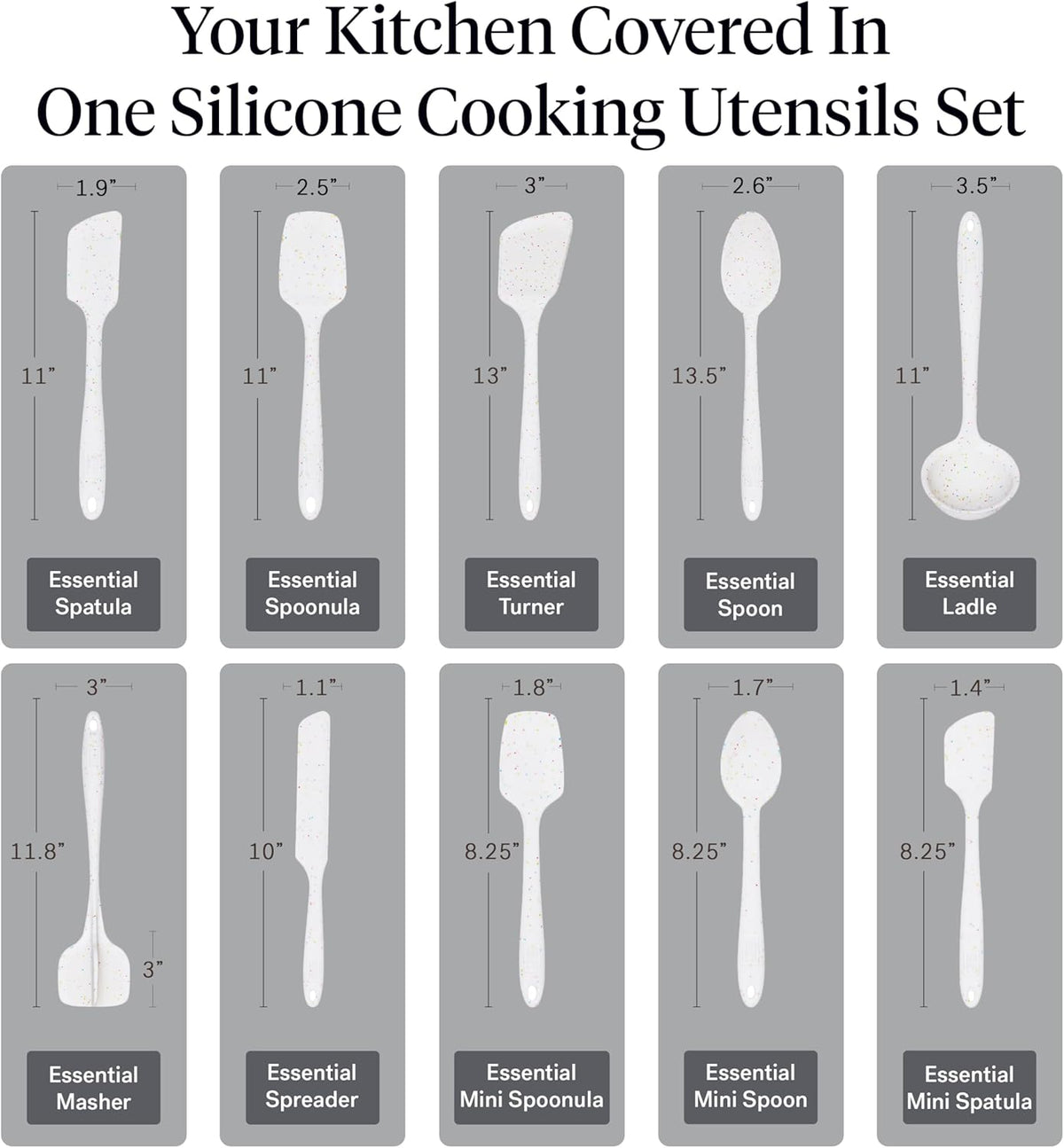 GIR: Get It Right 10 Piece Silicone Utensil Set - Ladle, Spatula, Flip, Spoon & Spoonula, Non-Stick, Heat Resistant, Dishwasher Safe, Silicone Kitchen Utensils, Baking Supplies