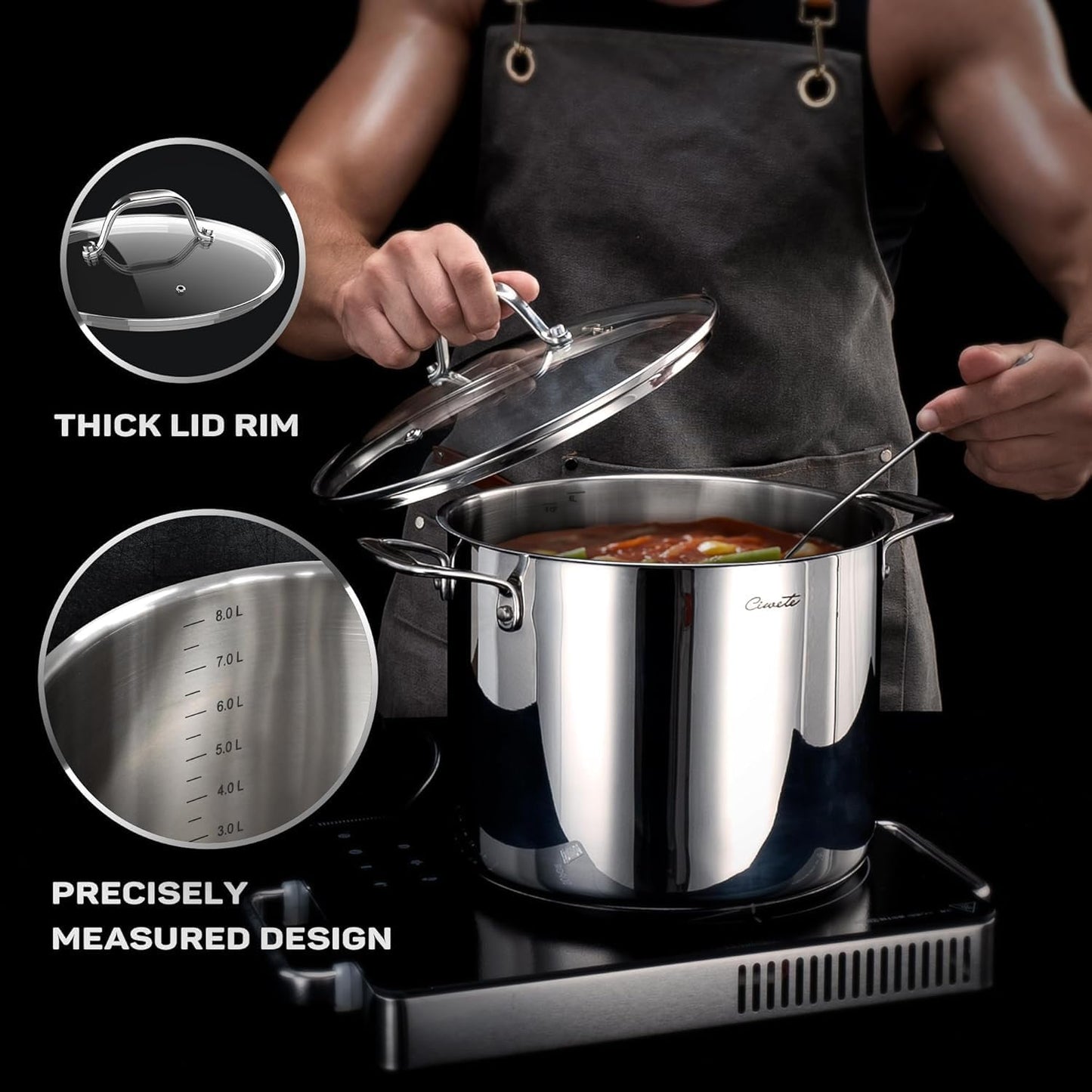 11-Piece Tri-Ply Stainless Steel Pots and Pans Set, 18/10 Stainless Steel Cookware Set with Steamer Insert, Induction Ki