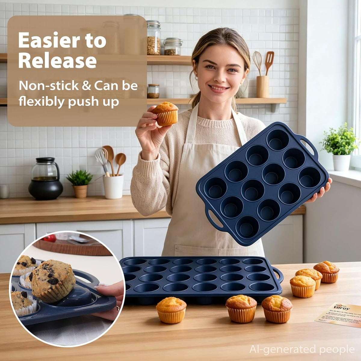 2 Pack Silicone Muffin Pan 12 & 24 with Frame Non Stick Cupcake Baking Tin