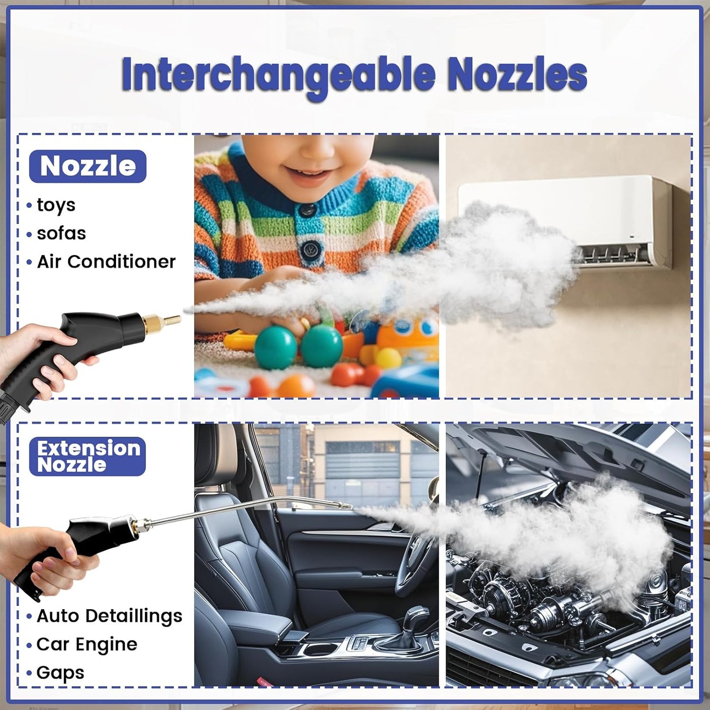 Steam Cleaner, Portable Pressurized Steamer for Cleaning with 14pcs Accessories, 6-Level Adjustable,15s Heat-Up, Handheld Steam Cleaner for Home, Tile, Dirt, Grout, Grease, Car Detailing (03-White)