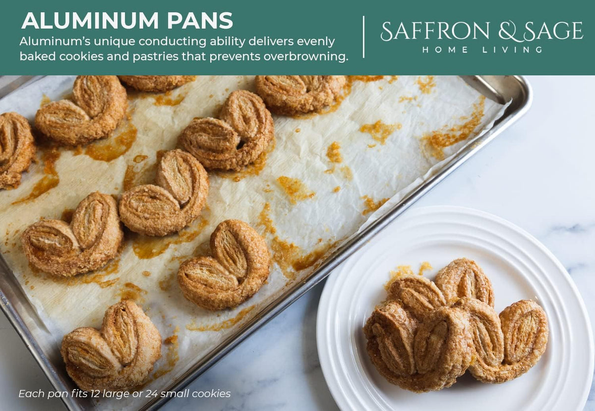 Commercial Quality Cookie Sheet Pan - 2 Pack Aluminum Half Sheet Baking Pan by Saffron &amp; Sage Home Living - This 18x13 Rimmed Baking Sheet Set is Rust &amp; Warp Resistant, Heavy Duty, of Thick Gauge
