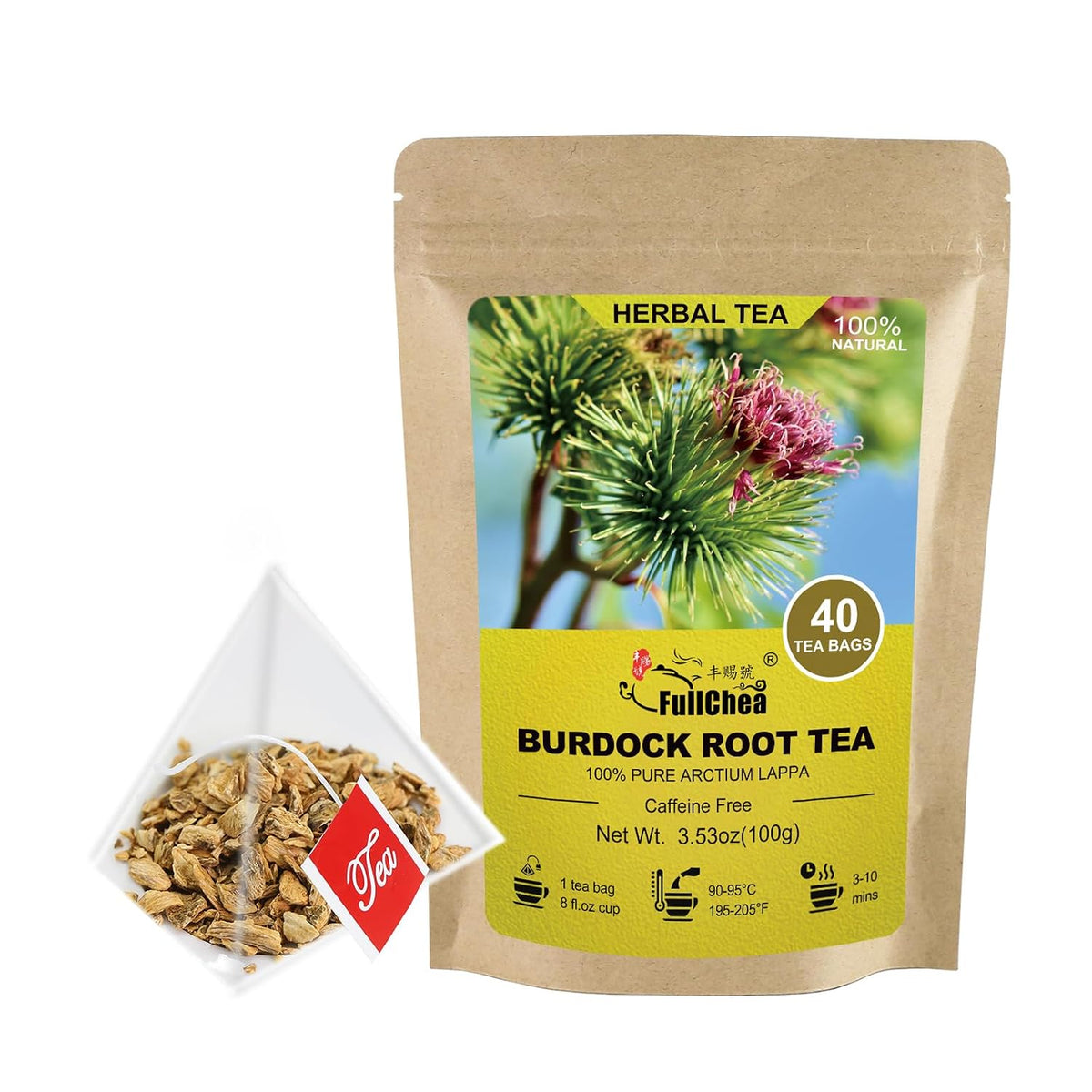 FullChea - Burdock Root Tea Bags, 40 Count, Premium Burdock Root | Non-GMO and naturally caffeine-free, traditionally enjoyed for digestive comfort and liver wellness