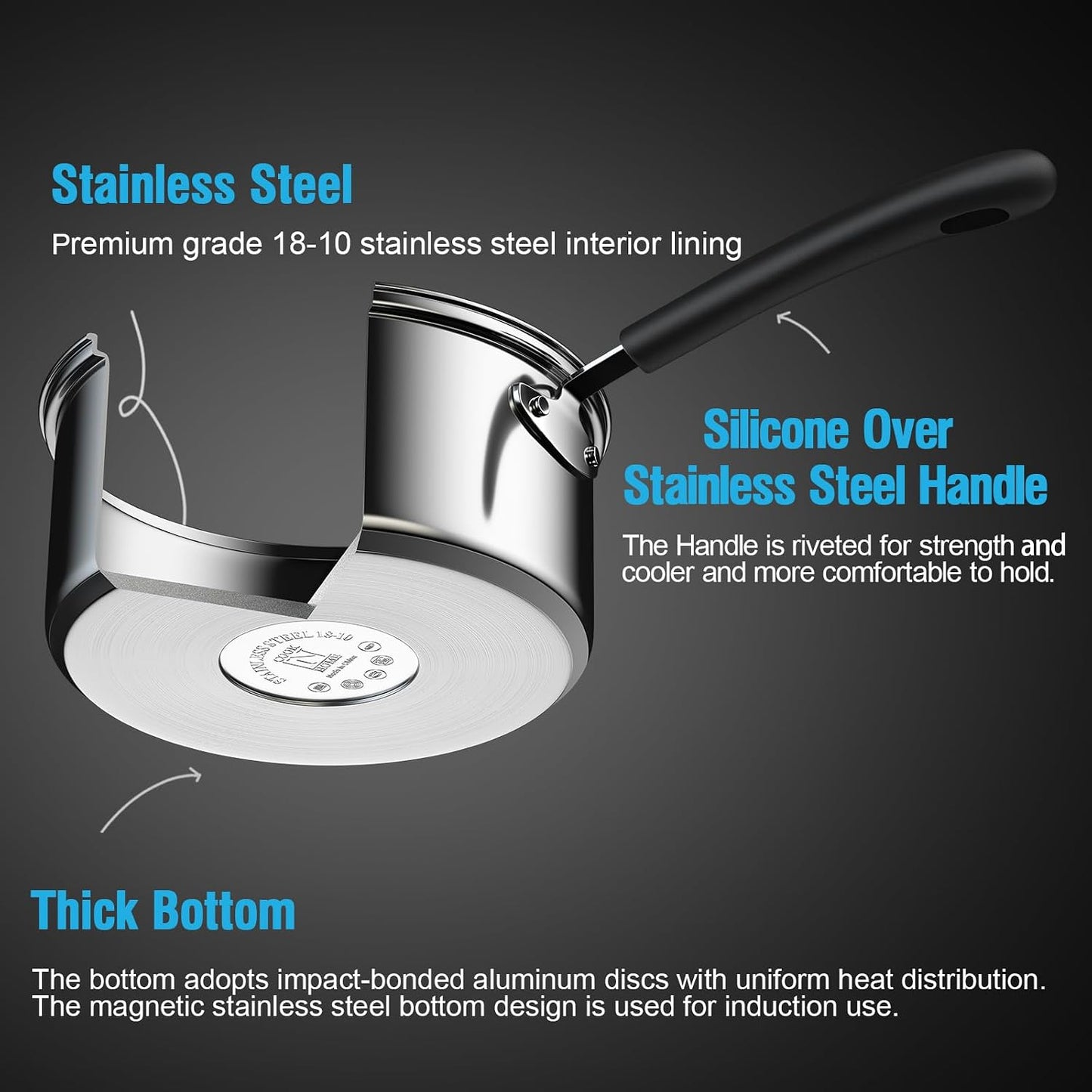 Cook N Home Professional Stainless Steel Cookware Set, 10-Piece | Pots and Pans Kitchen Cooking Set with Stay-Cool Handl