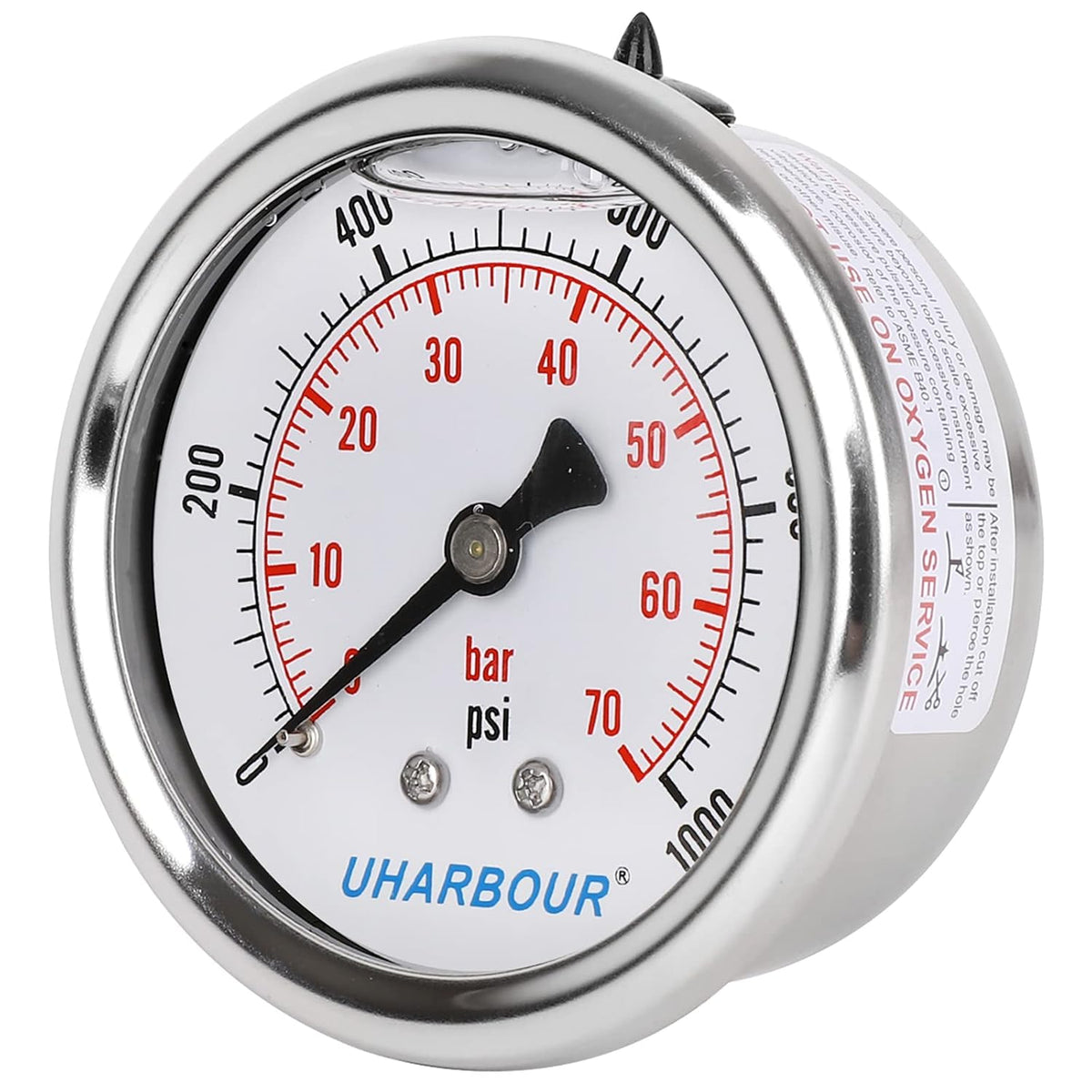 UHARBOUR Glycerin Pressure Gauge 1000psi/70bar, 2-1/2" Dial