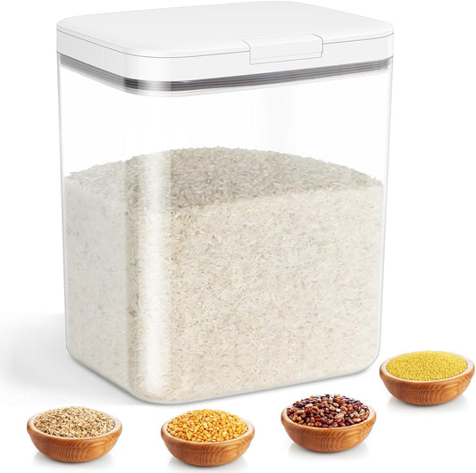 Rice Storage Container - 5.8 Qt | 11 Lbs Crystal-Clear Plastic Food Storage Container Bin with Pop-up Lid for Rice Flour