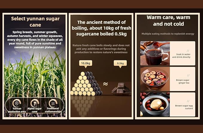 Pure Brown Sugar-Handmade dark brown sugar period-Sweetener for Cooking,Black Sugar from Yunnan, Additive-Free Original flavr (8.81oz)