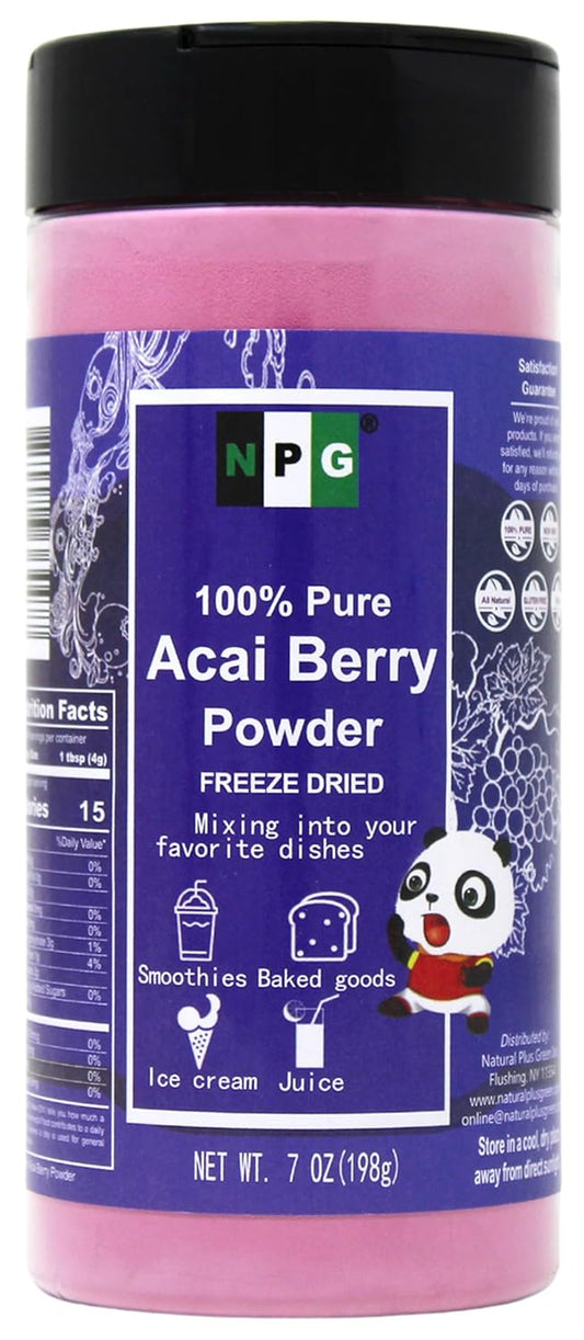 NPG Freeze-Dried Acai Berry Powder 7 Oz, Seedless Superfood with a Fine Powder Texture for Smoothies, Drinks, and Natural