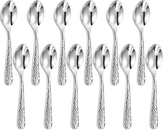 KEAWELL Premium Louise Hammered Demitasse Espresso Spoons: 12-Piece Set, 4.4-Inch Small Size, 18/10 Stainless Steel,