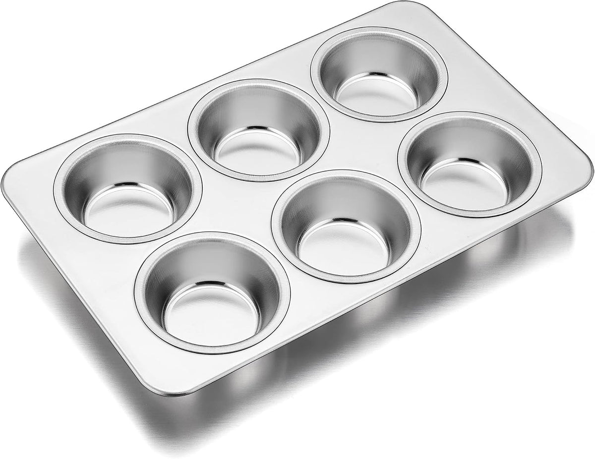 TeamFar Muffin Pan, 6 Cup Muffin Pan for Baking, Cupcake Pan Muffin Tin | Stainless Steel Muffin Tray Set for Making Cakes Cornbread Quiche and More, Healthy &amp; Sturdy, Oven &amp; Dishwasher Safe