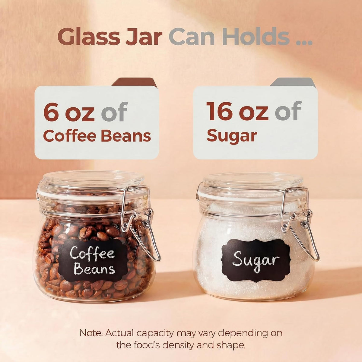 Glass Jars with Airtight Lid Set of 6, 17 floz Wide Mouth Mason Jars with Clamp Lids,Glass Sealed Jars with Air Tight Lids, Best for Kitchen & Pantry Food Storage