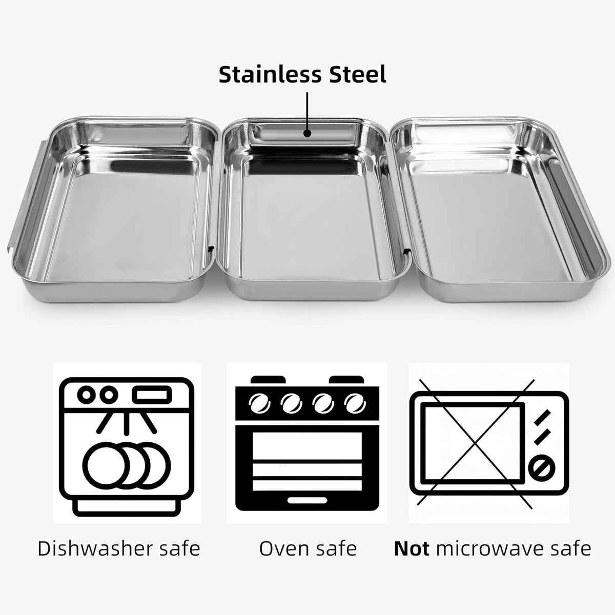 3-Piece Stainless Steel Breading Set – Interlocking Coating Trays for Chicken, Fish, Meat | Non-Slip, Dishwasher Safe, Oven Safe | Stackable Space-Saving Design for Flour, Egg (M-8.6" x 5.8")