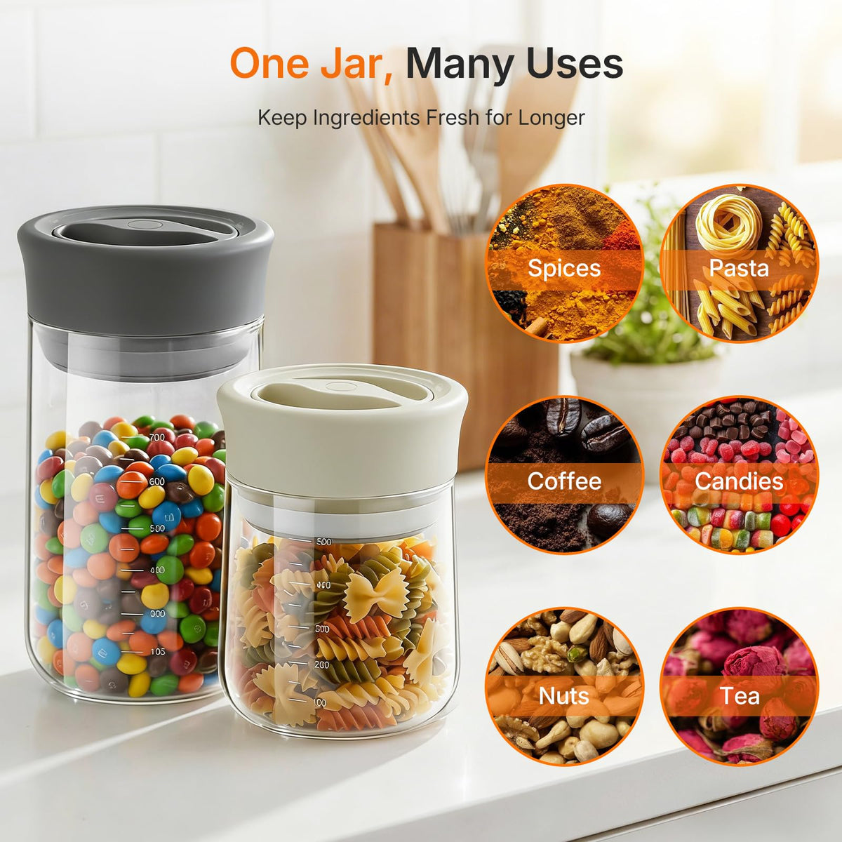 NUZEAK 2-Pack 27oz Glass Jar with Airtight Lid for Coffee Beans, Rotary Twist-Seal
