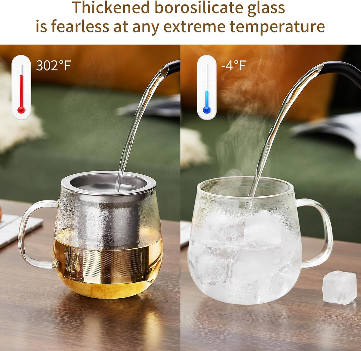 DOPUDO Glass Tea Cup with Infuser and Lid, 17.6oz/520ml Large Borosilicate Glass Teacup with Stailess Steel Filter, Clear Mug for Loose Leaf Blooming Tea, Dishwasher Safe - Tea Maker Gift.