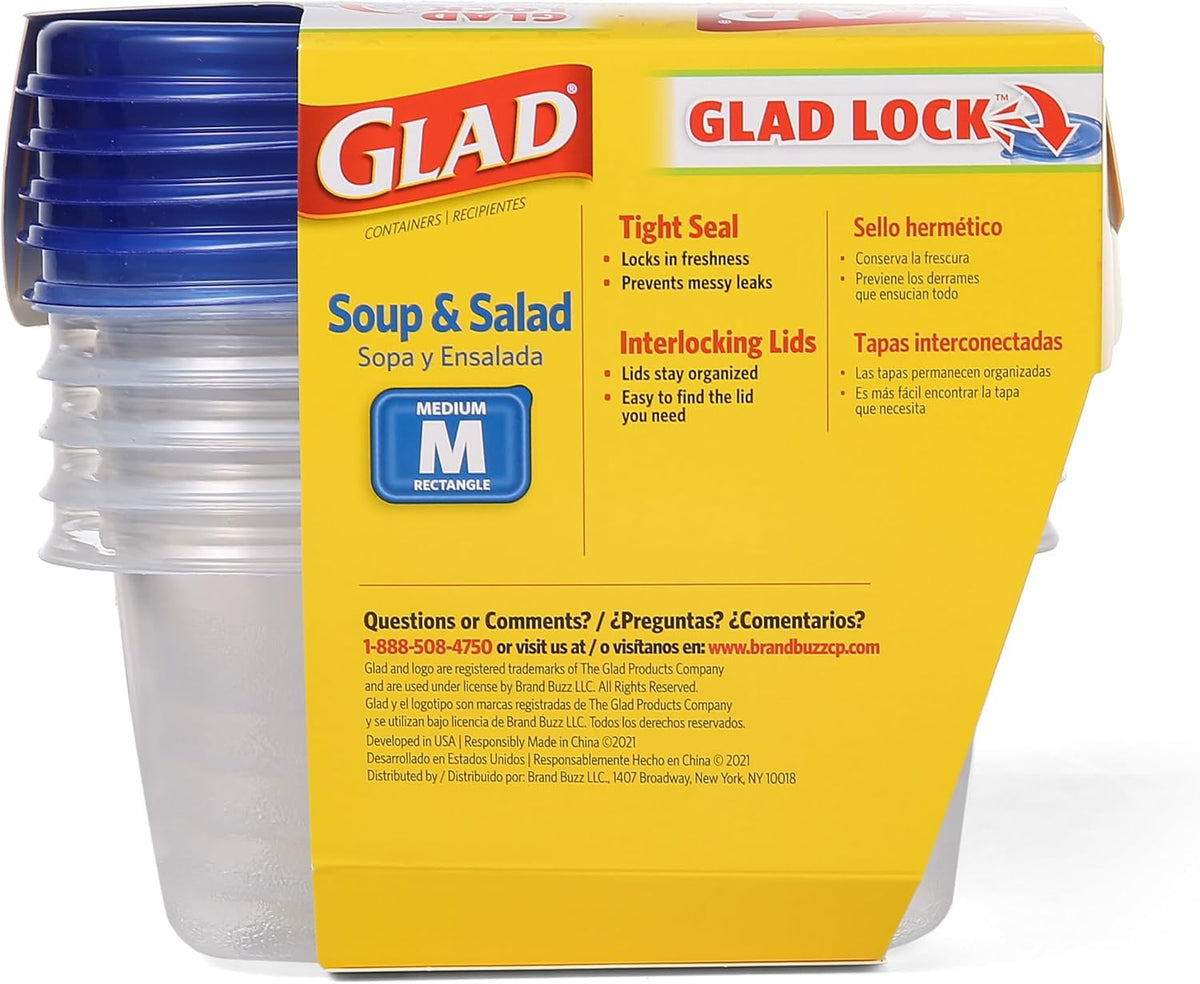 Glad GladWare Medium Rectangle Food Storage Containers, 24 Oz, 5 Ct, 6-Pk