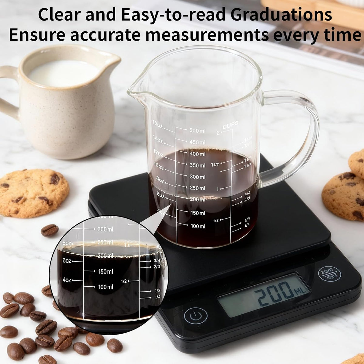 77L 4 Cup Glass Measuring Cup, [Insulated handle, V-Shaped Spout], High Borosilicate Glass Measuring Cup for Kitchen or Restaurant, Easy To Read, 1000 ML (1 Liter, 4 Cup)