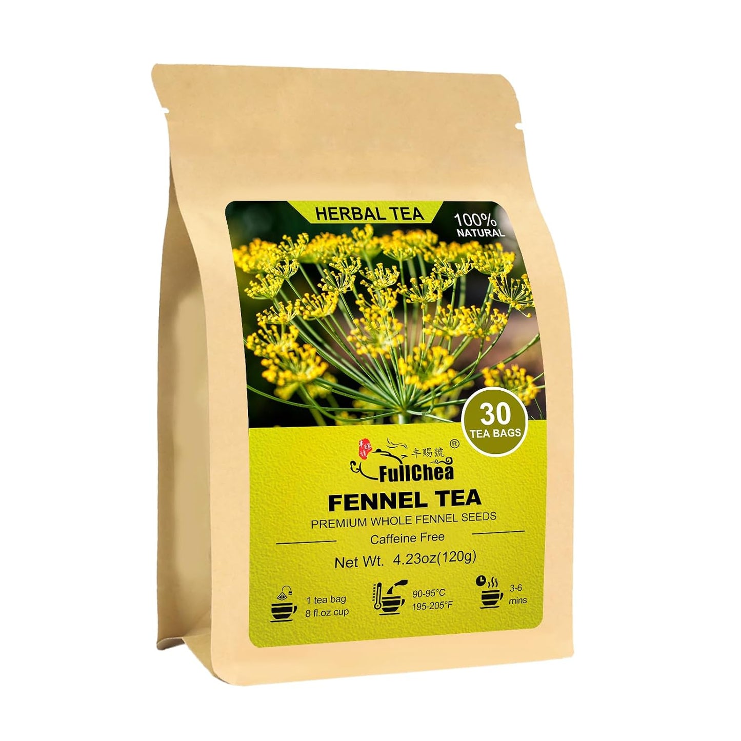 FullChea - Fennel Tea Bags, 30 Count, Whole Fennel Seeds | Warm aromatic seed infusion, caffeine-free, supports digestion and immune wellness in daily herbal tea routines