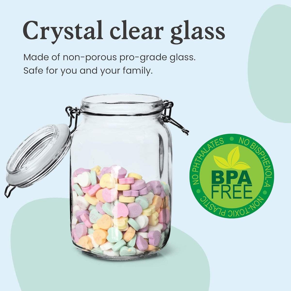 Marbelous Set of 3 Glass Mason Jar with Airtight Lid 50 Ounces | Glass Storage Container for Food, Flour, Pasta, Coffee, Candy, Dog Treats, Snacks